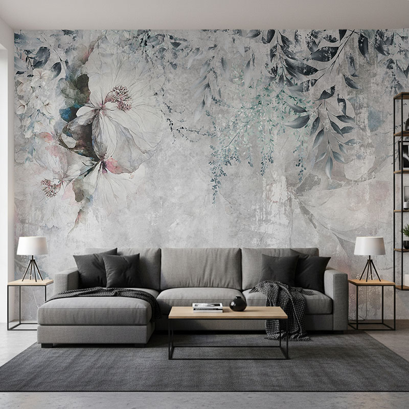 Fototapeta Kwiaty na betonowej ścianie, mural