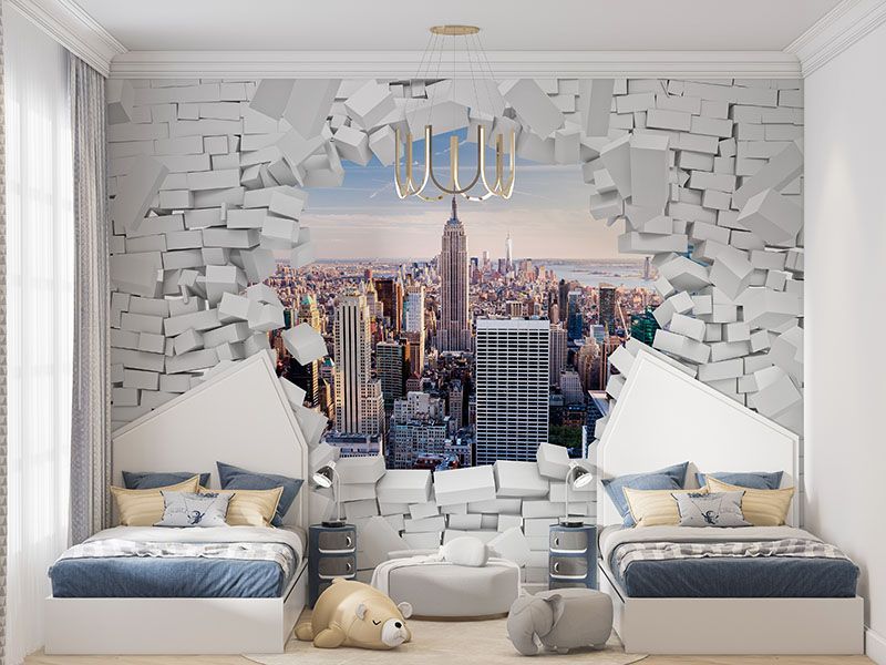 Fototapeta Nowy Jork w rozbitej ścianie 3D