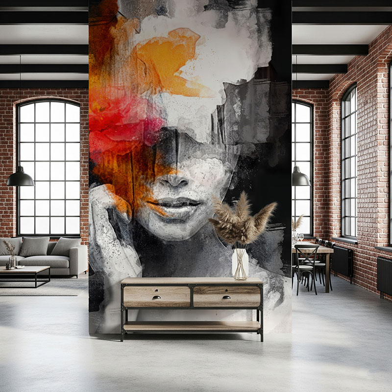 Fototapeta Twarz kobiety z kolorowymi plamami, malarstwo