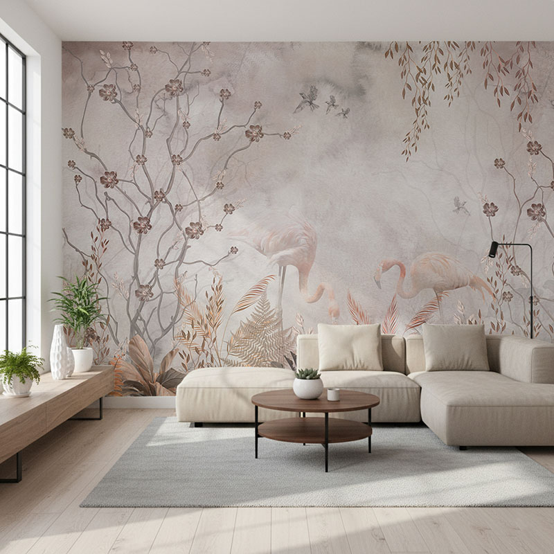 Fototapeta Tropikalny las z flamingami