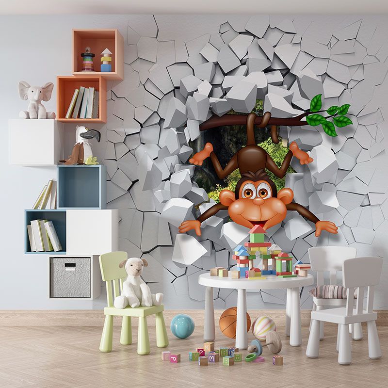 fototapeta dla dzieci 3D małpka burzy ścianę