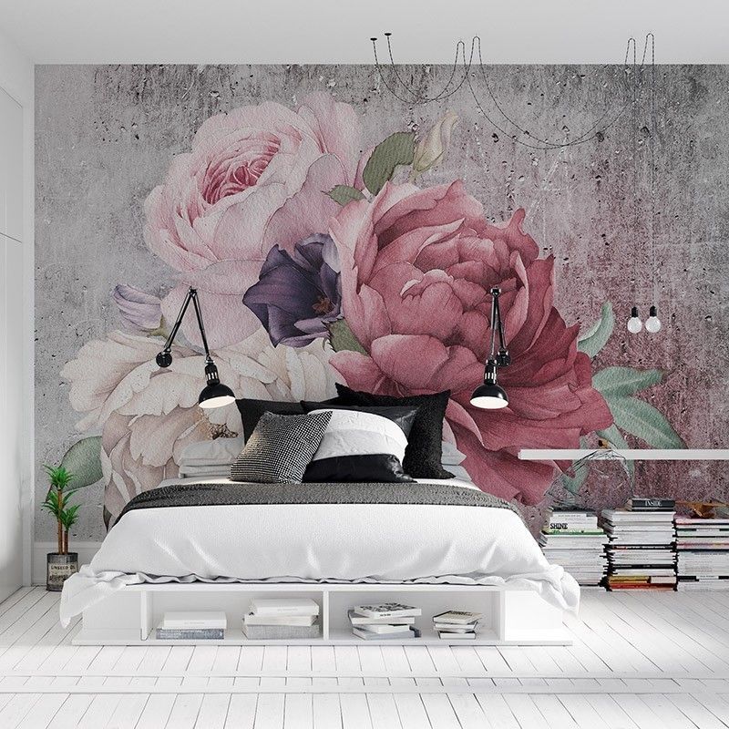 Fototapeta Bukiet różowych kwiatów na szarym tle