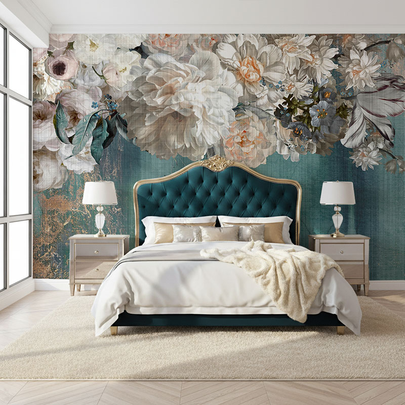 Fototapeta Kwiaty na turkusowym abstrakcyjnym tle