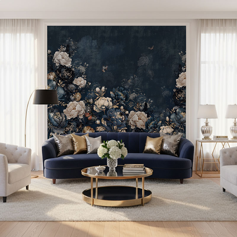 Fototapeta Piwonie na granatowym tle