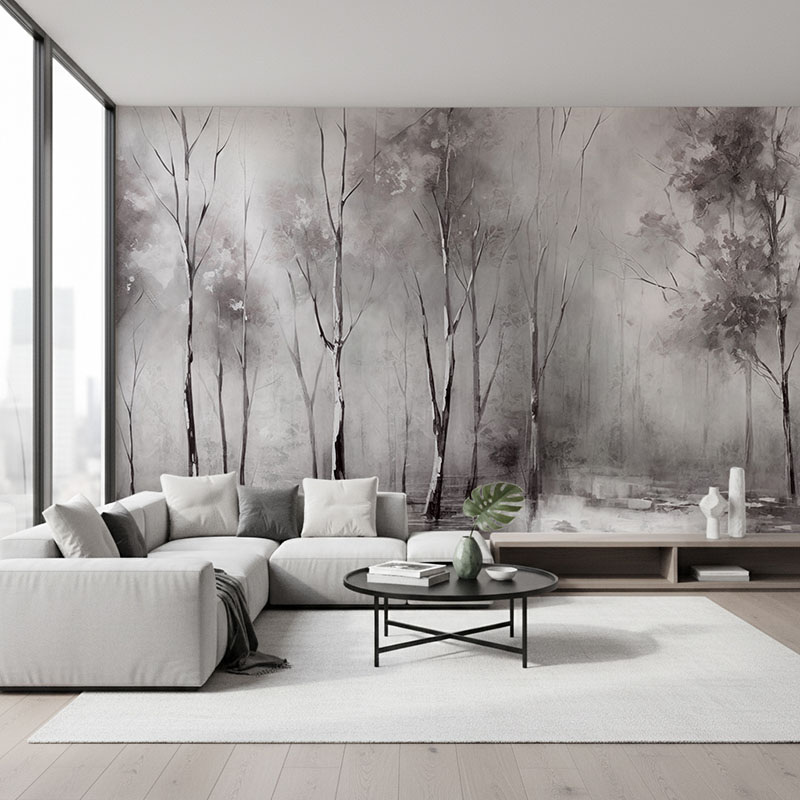 Fototapeta Las we mgle malarstwo