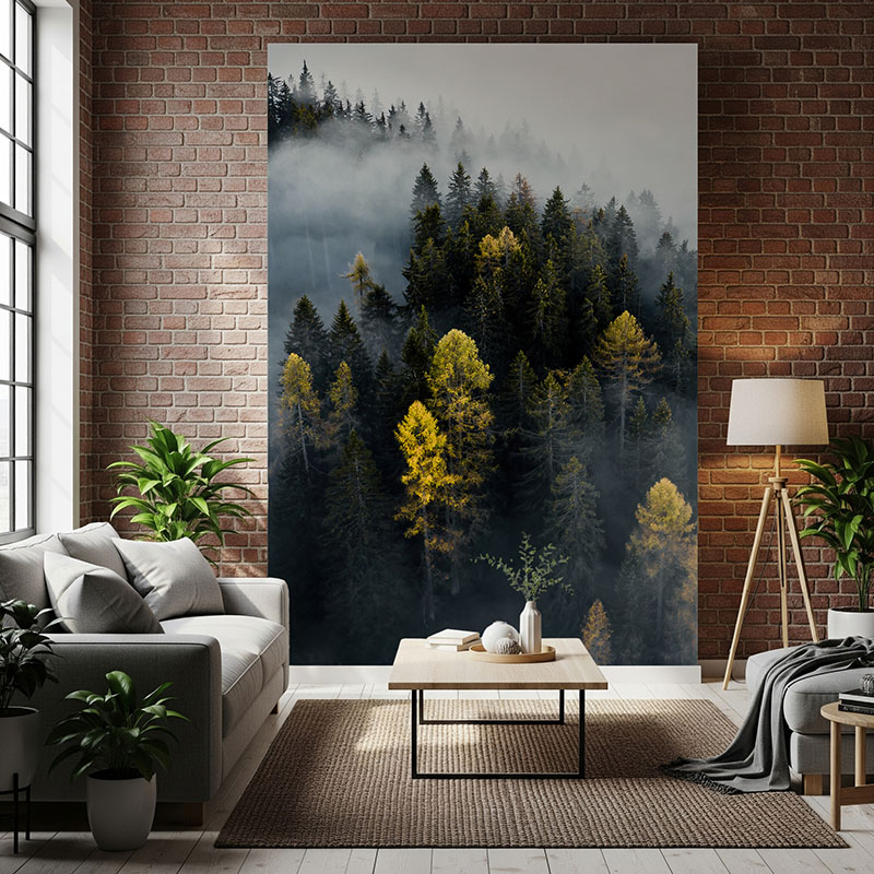 Fototapeta Jesienny Las we Mgle