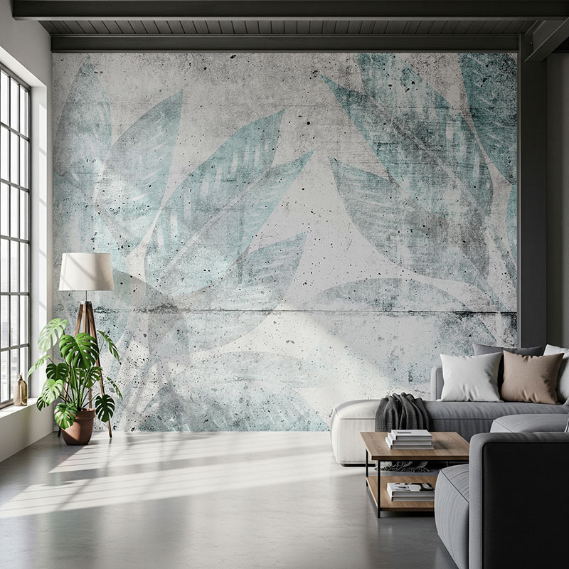 Fototapeta Tropikalne liście na betonowym tle