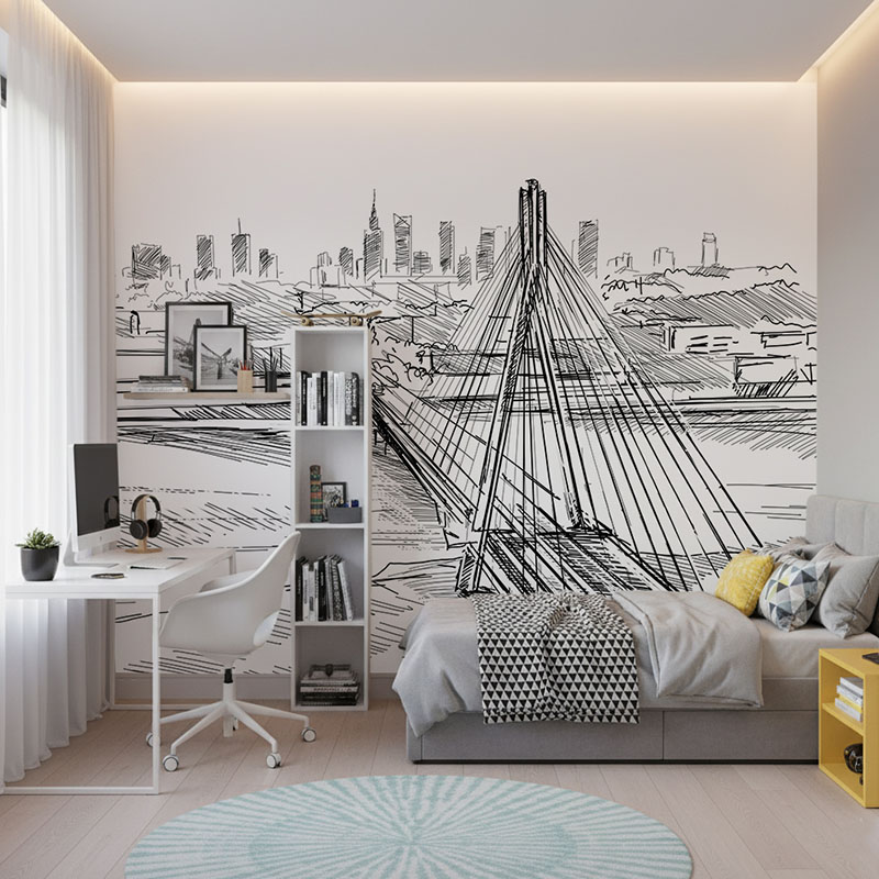 Fototapeta Panorama Warszawy, szkic