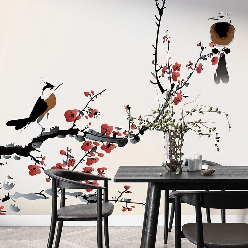 Fototapeta Malowane ptaki na gałązce wiśni