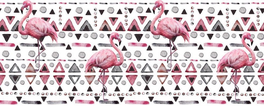 Fototapeta Różowe flamingi na geometrycznym tle - akwarela