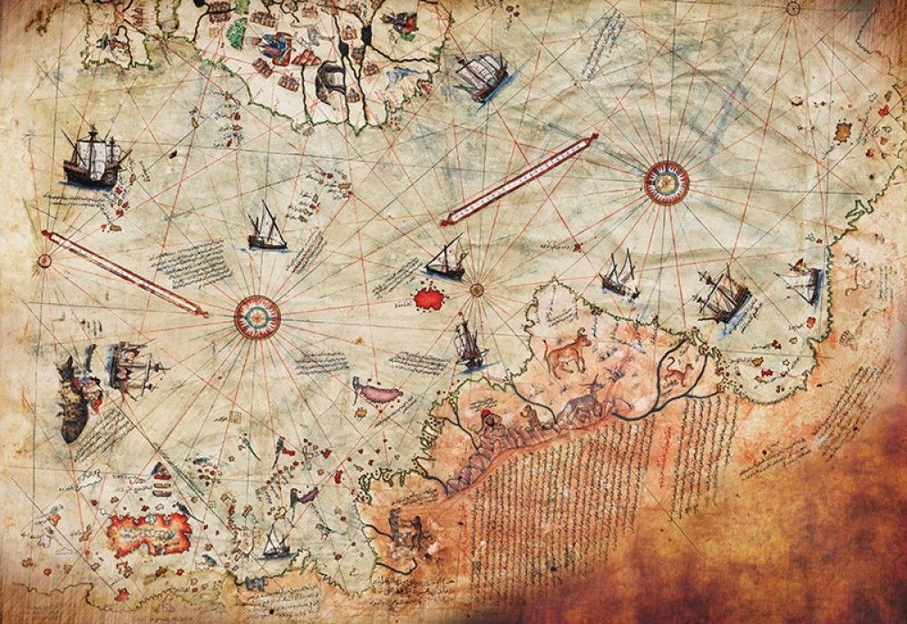 Fototapeta Stara mapa z pirackimi statkami