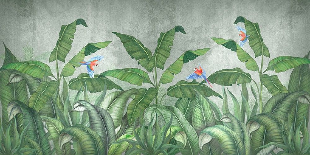 Naklejka na meble Tropikalne liście i papugi