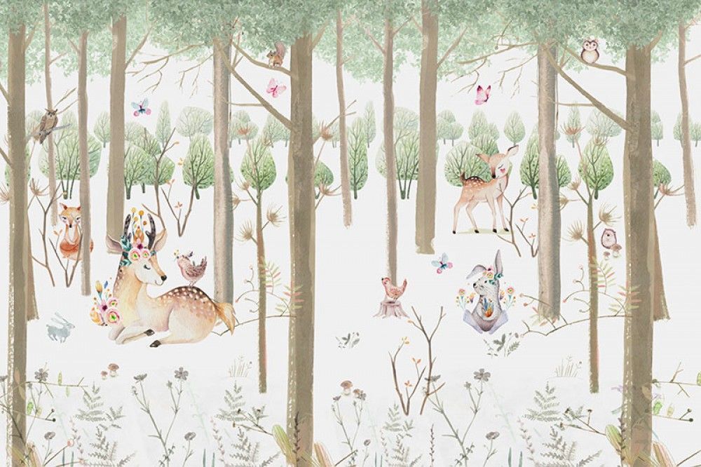 Naklejka na meble Akwarela w pastelowych kolorach Leśne zwierzęta i las