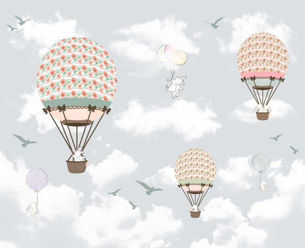  dziecięca ilustracja, Latające w balonach zajączki