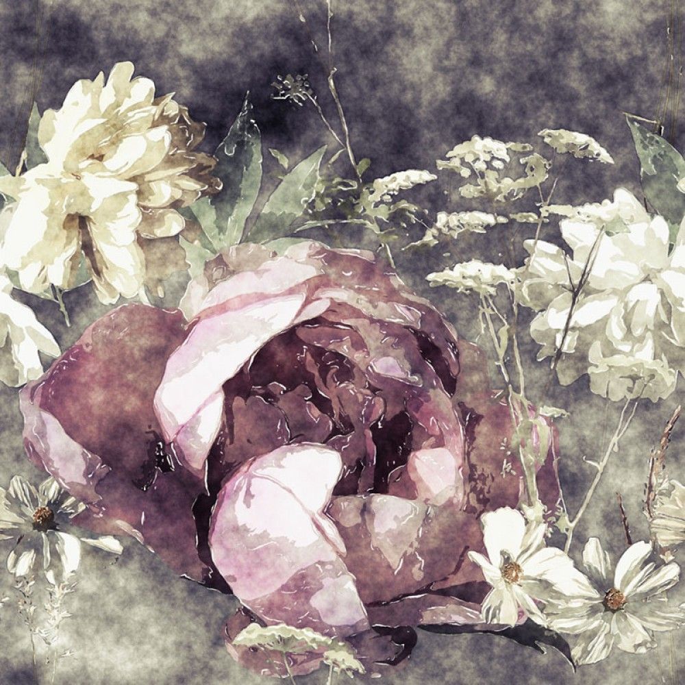 Fototapeta Duże Kwiaty akwarela w stylu vintage