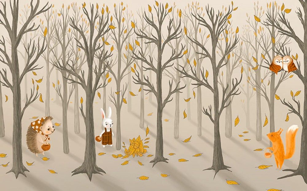 Naklejka na meble Jesienny las i zwierzątka
