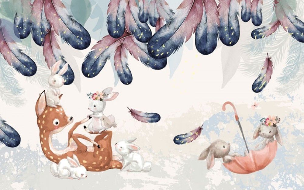 Malowana ilustracja sarenka i króliczki