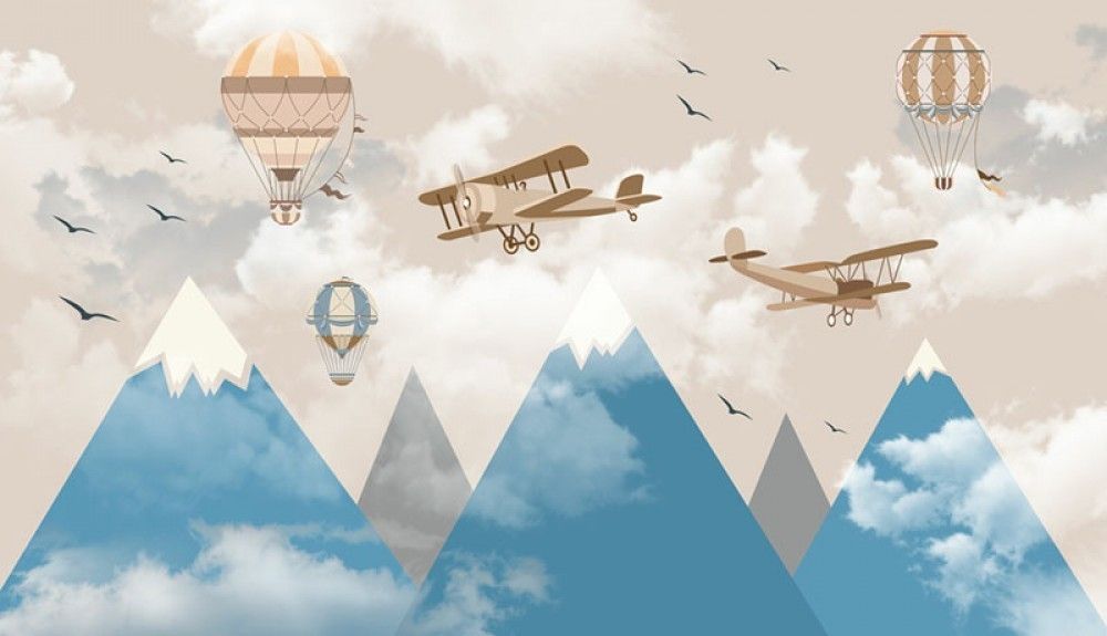 Naklejka na meble Samoloty i balony nad górami
