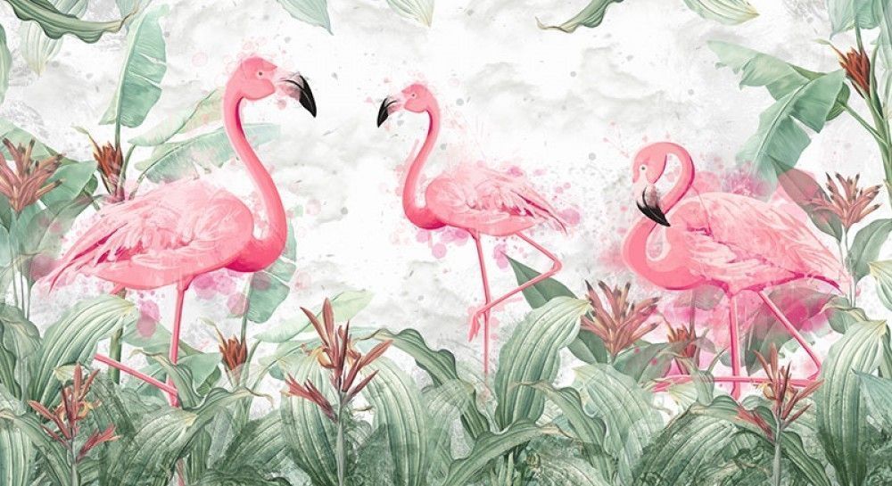 Fototapeta Flamingi w tropikalnych liściach
