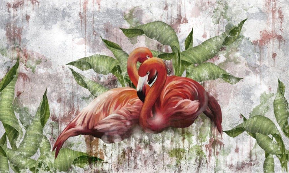 Fototapeta Flamingi na teksturowanym tle w liście