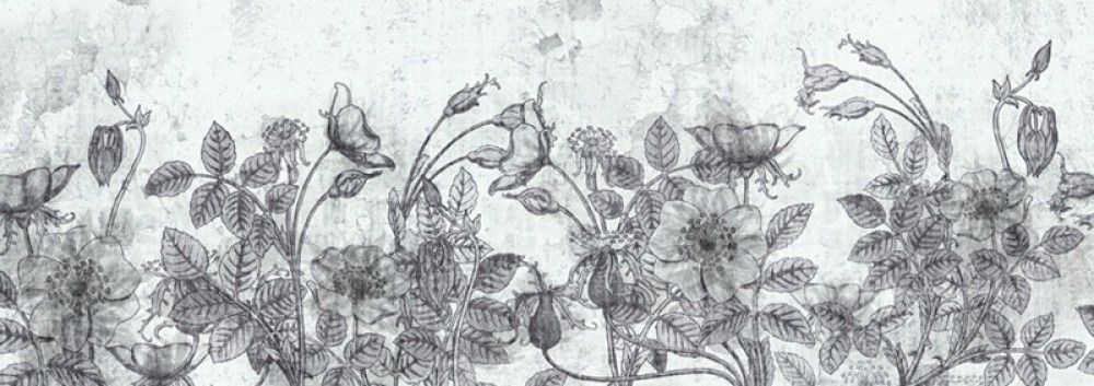 Naklejka na meble Kwiaty w czerni i bieli na betonowej ścianie