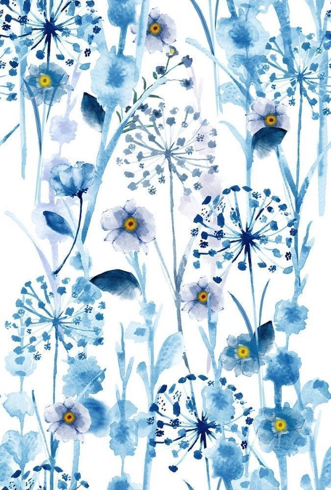 Fototapeta Akwarela z niebieskimi dzikimi kwiatami wzór