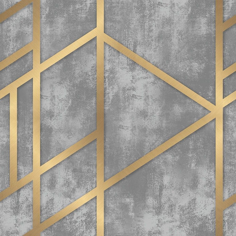  Geometryczne linie w kolorze złota na szarym betonie, wzór