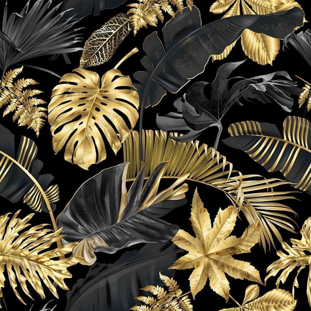 Fototapeta Wzór z tropikalnymi liśćmi w kolorze złota, wzór