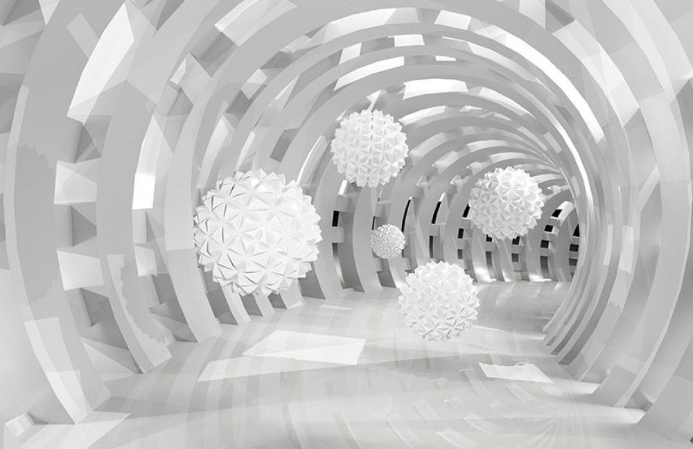 Fototapeta Tunel ścienny 3D z latającymi piłkami 