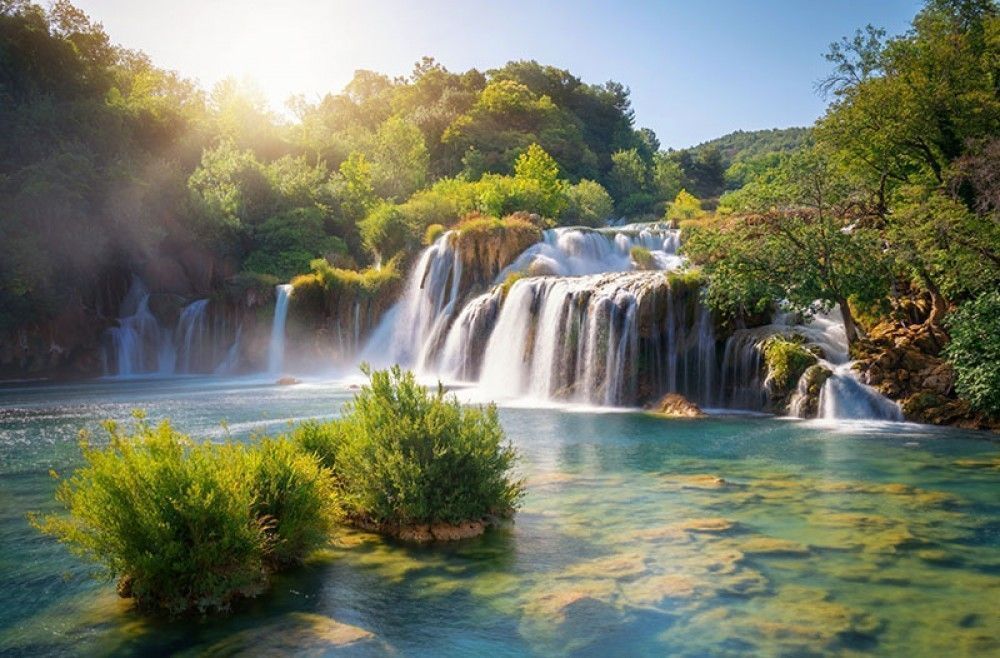 Fototapeta Panoramiczny krajobraz wodospadów Krka