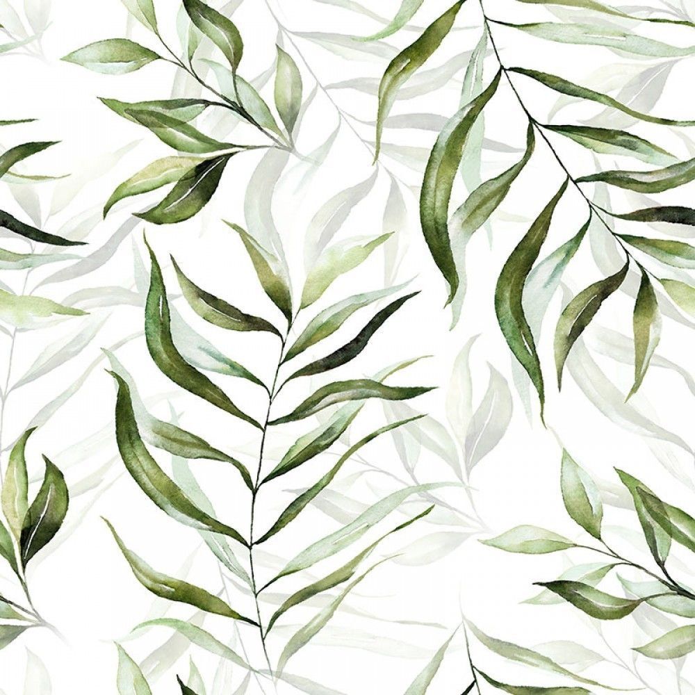 Fototapeta Zielone liście tropikalne na białym tle - wzór