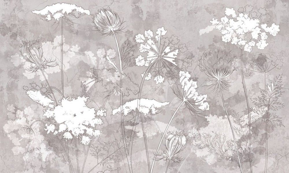 Fototapeta Dzikie kwiaty malowane na brązowej betonowej ścianie