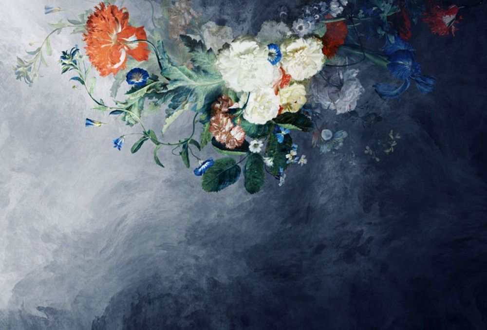 Fototapeta Malowane kwiaty na granatowej abstrakcji