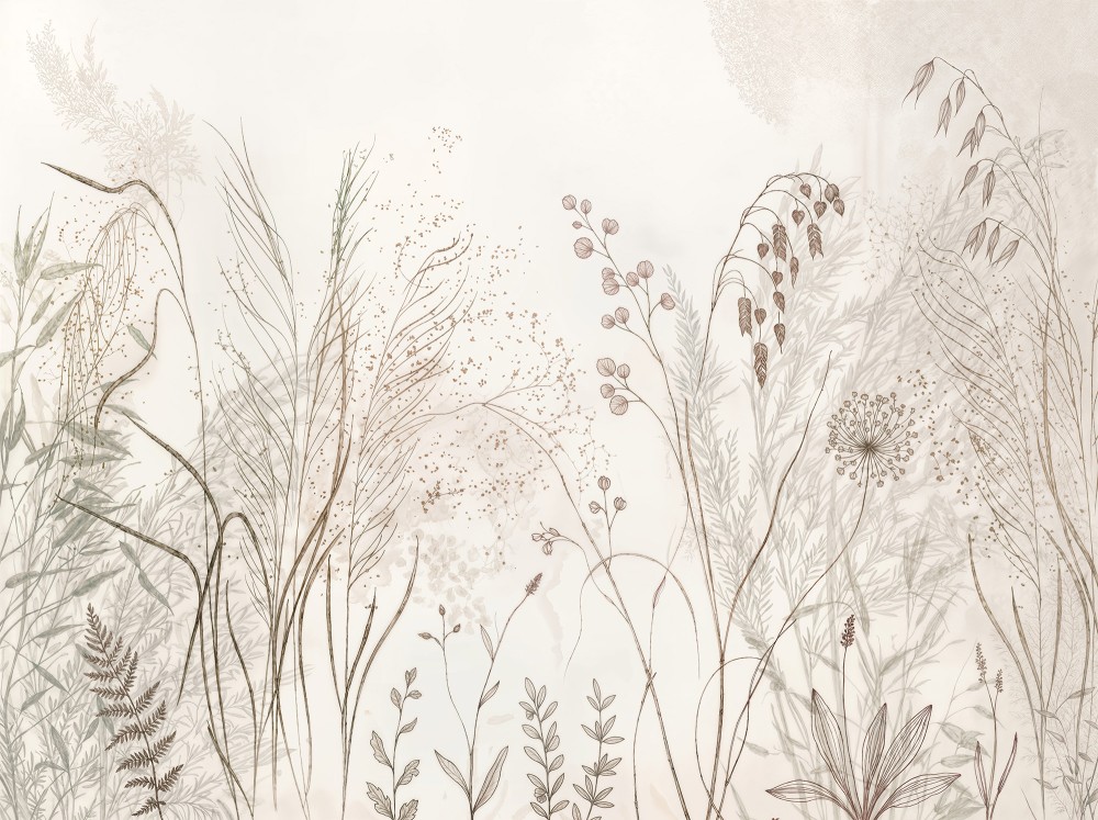  Rysowane piórkiem polne trawy na kremowym tle