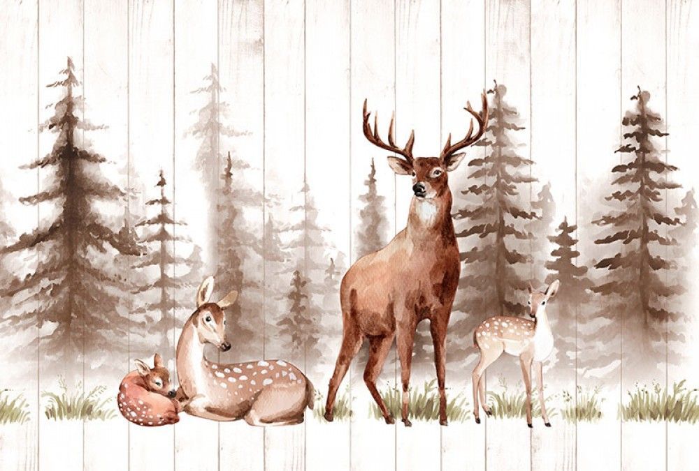  Rodzina jeleni w lesie