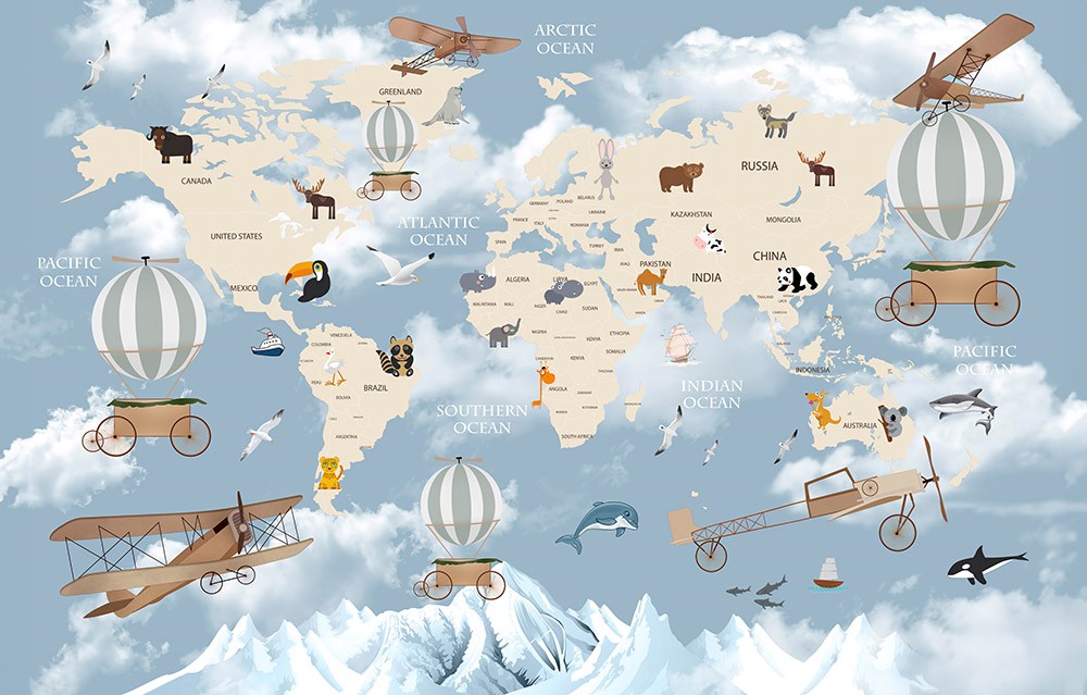 Naklejka na meble Mapa świata ze zwierzętami