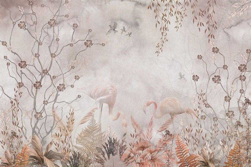 Fototapeta Tropikalny las z flamingami