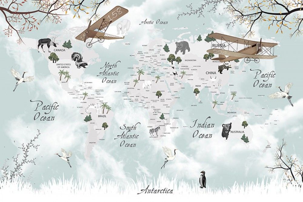 Naklejka na meble Mapa świata ze zwierzętami