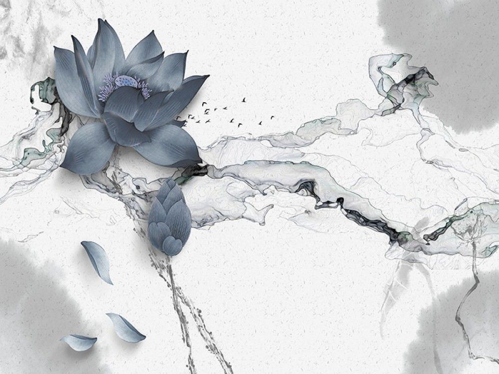 Fototapeta Niebieskie kwiaty 3D na abstrakcyjnym tle