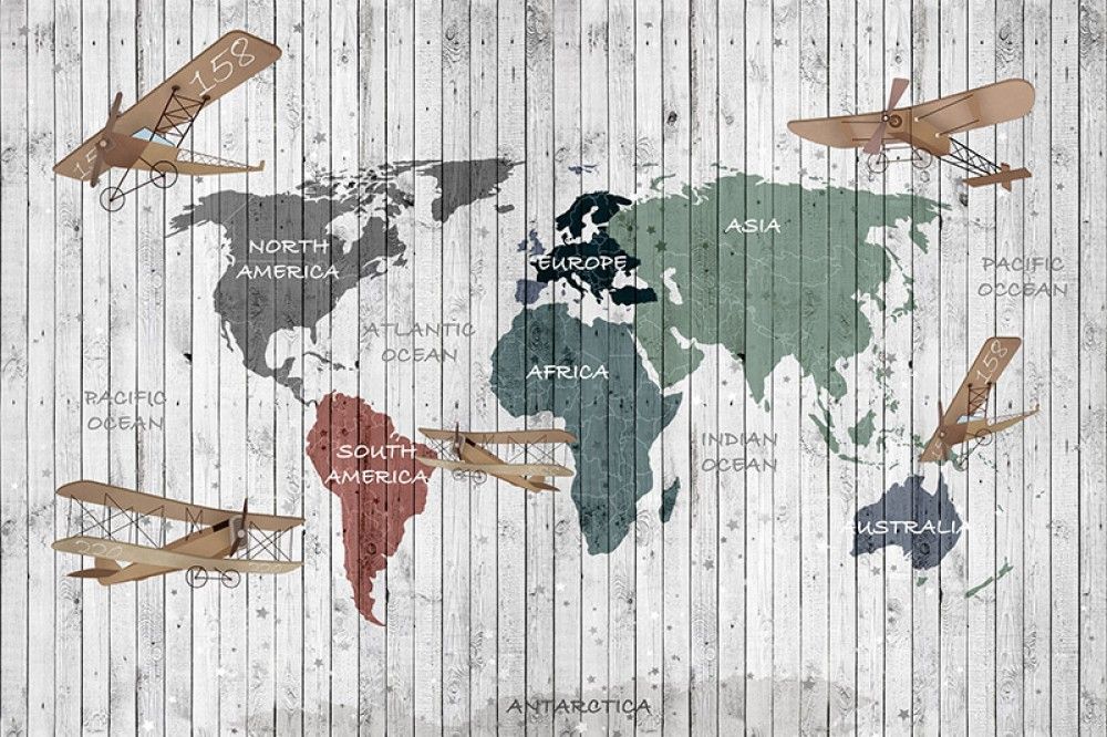 Fototapeta Mapa świata z samolotami