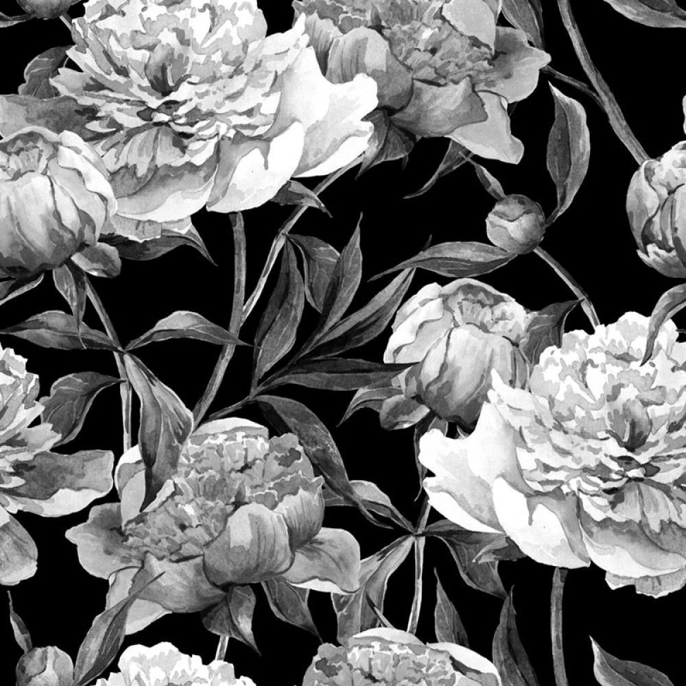 Fototapeta Kwiaty 3D Czarno Białe - akwarela, wzór