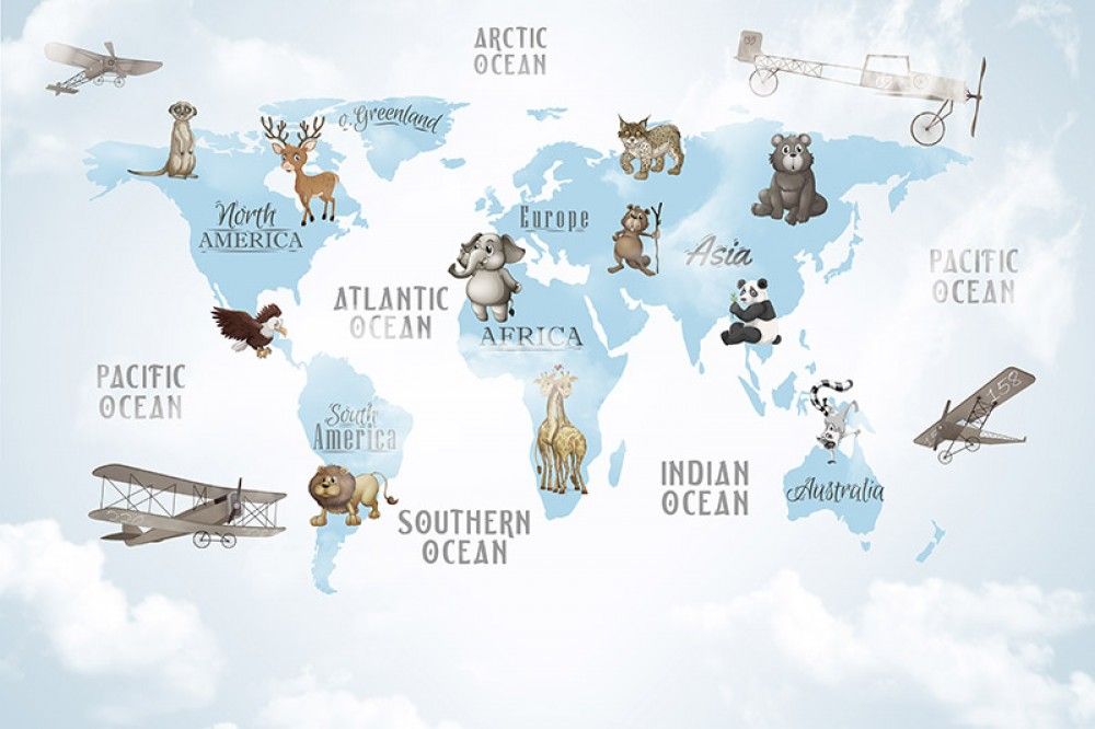 Fototapeta Mapa świata ze zwierzętami