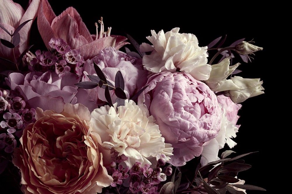 Fototapeta Bukiet różowych kwiatów na czarnym tle