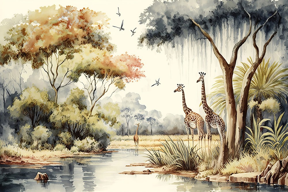 Fototapeta Żyrafy nad rzeką