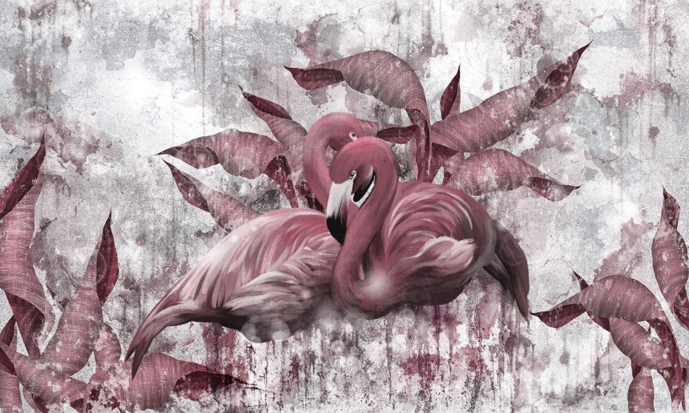 Naklejka na meble Flamingi na teksturowanym tle