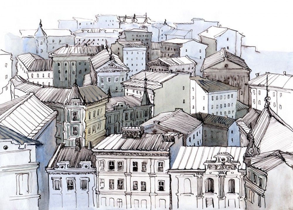 Naklejka na meble Dachy Miasta Ilustracja