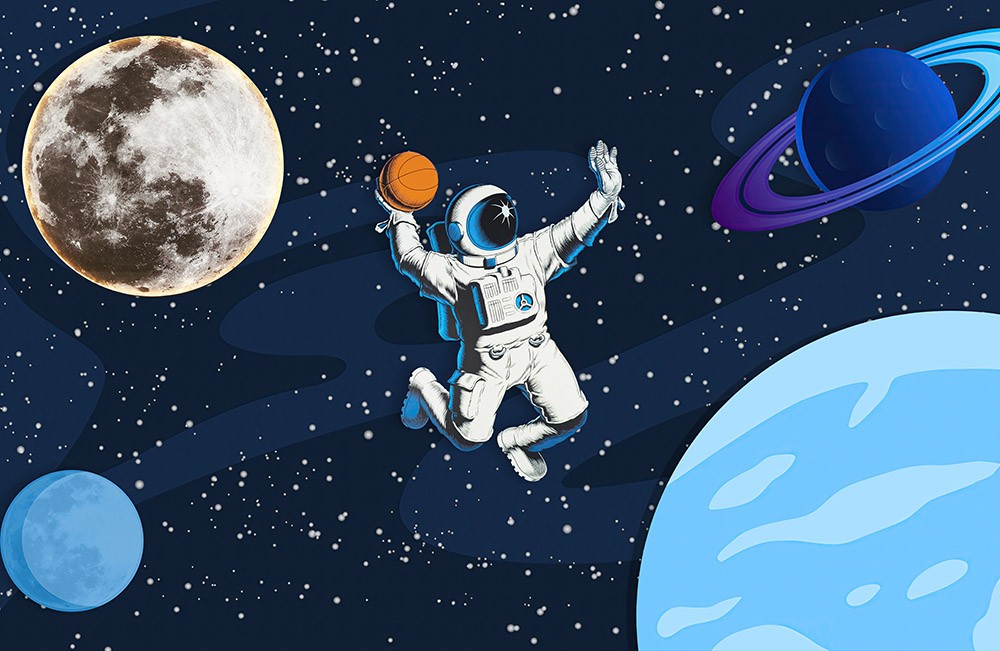 Naklejka na meble Astronauta z piłką do koszykówki