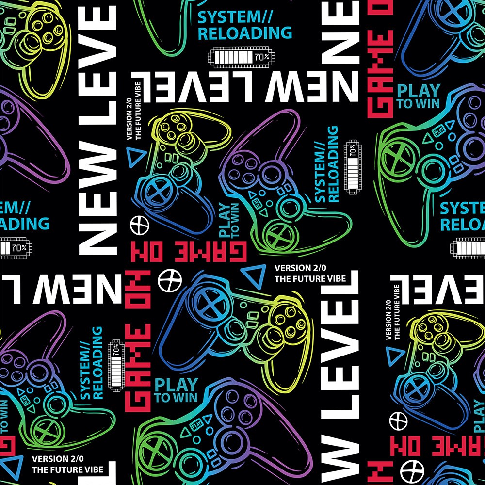 Naklejka na meble Joysticki i napisy, wzór