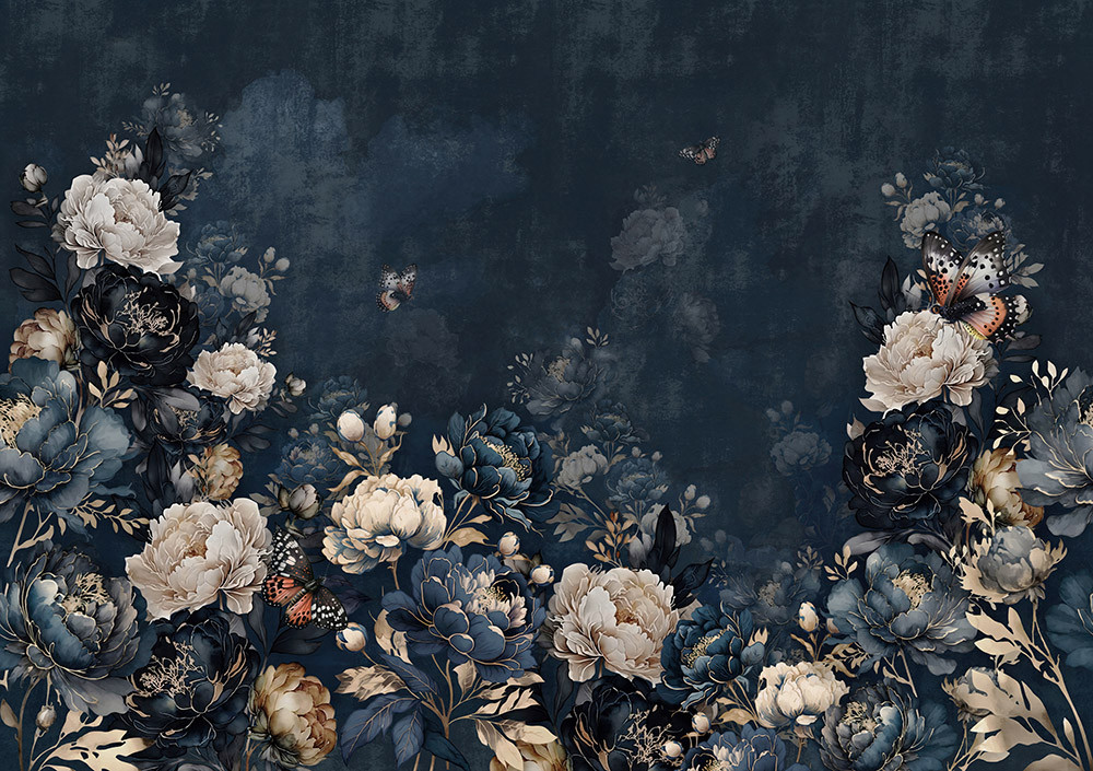 Fototapeta Piwonie na granatowym tle