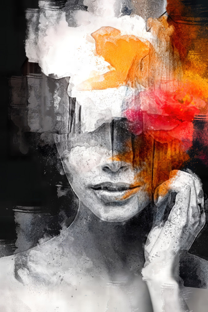 Fototapeta Twarz kobiety z kolorowymi plamami, malarstwo